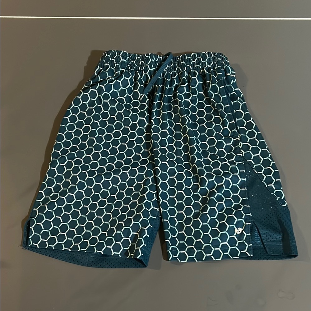 Xersion Blue Athletic Shorts with Geometric Pattern